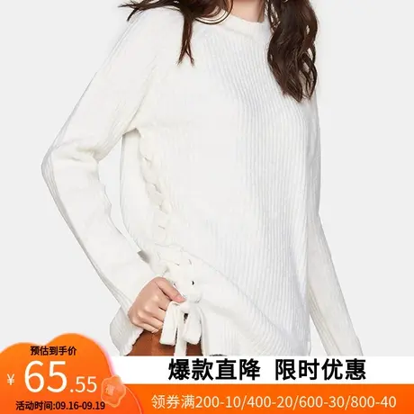 艾格2023春季新品显瘦百搭个性简约系带休闲长袖针织衫Y466商品大图