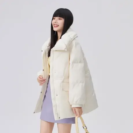 艾莱依短款2022年秋冬羽绒服女士新款白色时尚宽松设计感小众外套商品大图