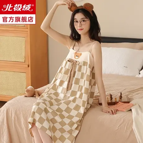 纯棉睡裙女夏季2023年新款大码无袖可爱吊带睡衣女士夏天家居服商品大图