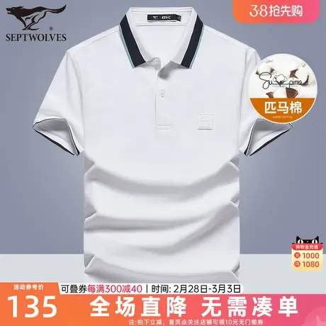 七匹狼短袖t恤男士2023夏季新款纯棉翻领polo衫宽松衣服中年男装商品大图