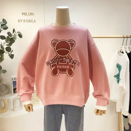 ins小熊卫衣韩国东大门2021秋季新款亮片字母百搭慵懒风宽松卫衣商品大图