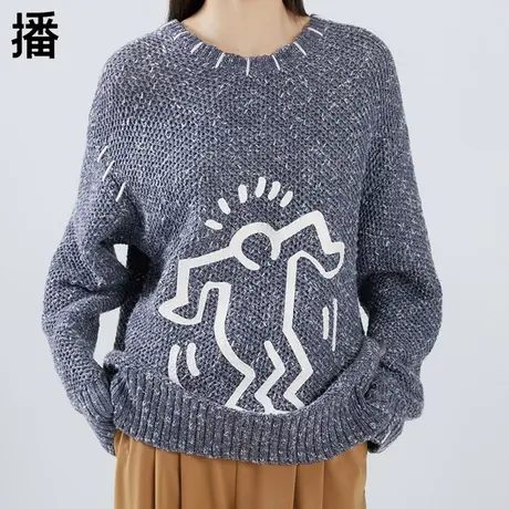 播毛衣女秋冬内搭圆领外套宽松套衫针织衫商场同款上衣BDO3SD0641商品大图