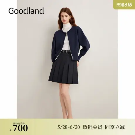 Goodland美地秋季羊毛法式珍珠点缀针织开衫图片