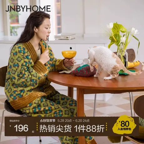JNBYHOME江南布衣复古印花摇粒绒睡衣套装秋冬加厚绒感家居服男女商品大图