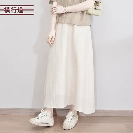 天丝白色裙子女纯色气质高腰中长裙松紧腰半身裙百搭裙2025夏季图片