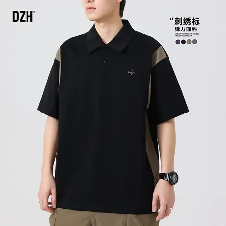 男士黑色polo衫男短袖夏薄款宽松2025新款弹力t恤男款刺绣体恤衫商品大图