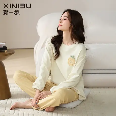 新一步2025年春季新品斑马纹立体印花睡衣女长裤长袖家居服可外穿商品大图