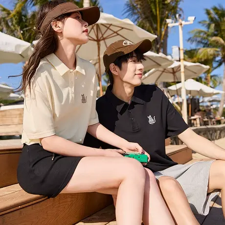 唐狮夏季新款短袖polo衫男带有翻领宽松情侣装青少年上衣女潮商品大图