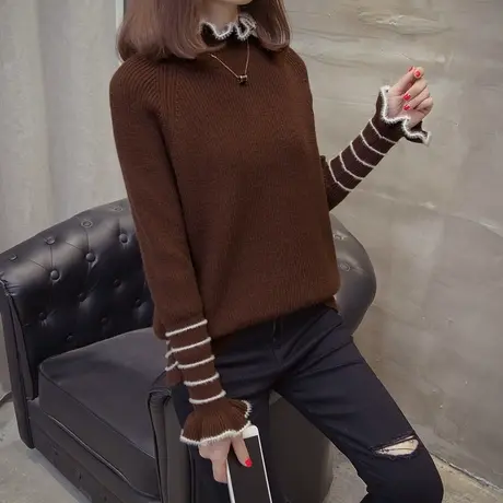 半高领2023秋冬新款宽松套头短款针织打底衫加厚外穿慵懒毛衣女士商品大图