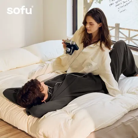 sofu双层棉纱短袖睡衣男女纯棉情侣居家休闲纱布A类敏感肌家居服商品大图