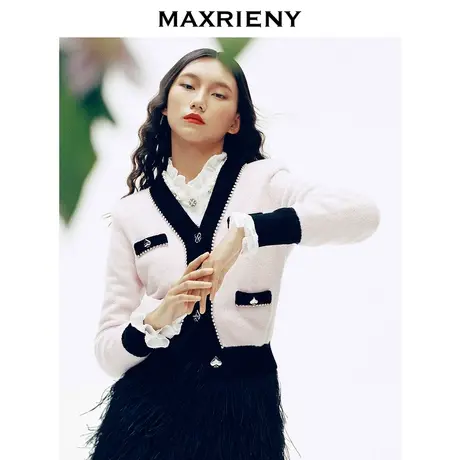 MAXRIENY黑桃小香毛衫蔷薇粉冬装针织衫开衫女商品大图