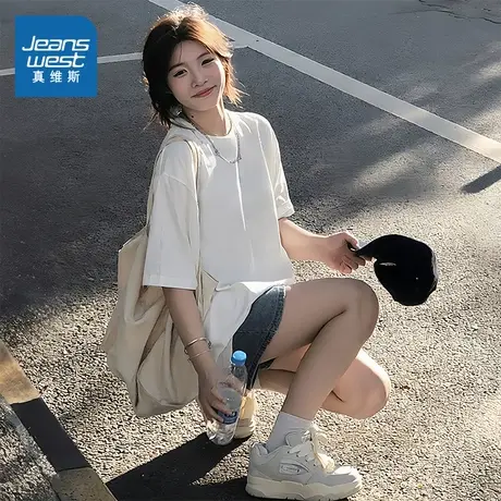 KMV真维斯美式纯棉短袖t恤女2025新款基础款夏季宽松百搭半袖上衣商品大图