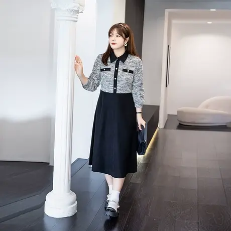 绮娑大码女装2023年秋季新款POLO领长款遮肉气质连衣裙显瘦胖mm商品大图