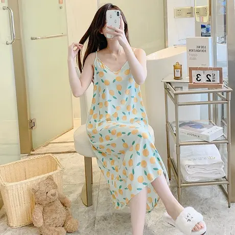 俞兆林棉绸睡裙女夏季薄款卡通印花吊带睡衣可外穿大码学生家居服图片