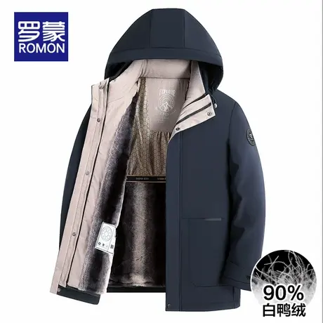 罗蒙羽绒服男士中长款2025冬季新款中年爸爸加厚保暖冬装外套男款商品大图