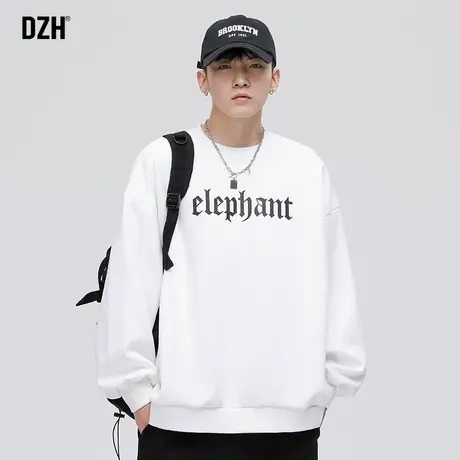 男士白色哥特风卫衣男秋季潮牌圆领美式长袖上衣宽松男装2023新款商品大图