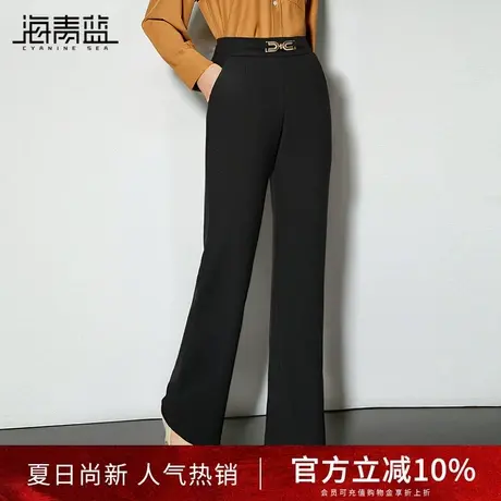 海青蓝时尚黑色微喇西装裤女2025新款垂感休闲裤高腰显瘦阔腿长裤商品大图