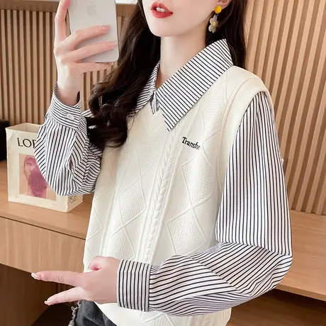 早秋衬衫领卫衣女2025新款春秋韩版宽松薄款初中生假两件上衣外套商品大图
