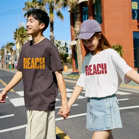 唐狮2024夏季新款情侣短袖T恤男前胸字母印花美式复古潮流上衣女商品大图