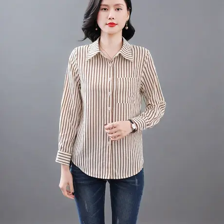春秋洋气衬衣女2025新款大码时尚宽松长袖开衫外套女薄款条纹衬衫商品大图