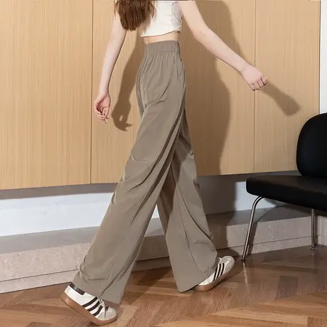 唐狮夏季新款女休闲裤净色松紧腰薄款宽松显瘦阔腿裤子女流行tu商品大图