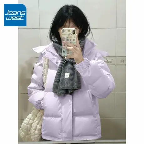 KV真维斯粉色羽绒棉服女短款连帽2025年新款冬季加厚宽松面包服女商品大图