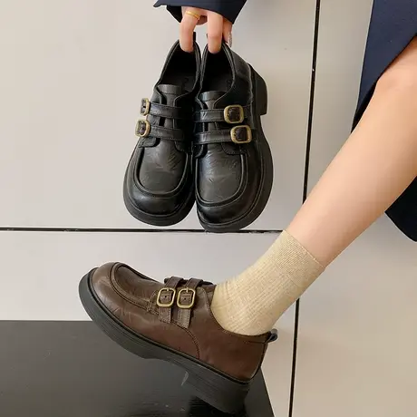 粗跟英伦风小皮鞋女2025年秋季新款通勤一脚蹬单鞋懒人气质乐福鞋商品大图