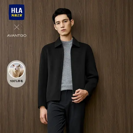 HLA/海澜之家轻商务纯羊毛厚大衣25秋冬新款保暖短款呢外套男装商品大图