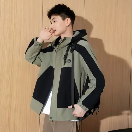 唐狮春季新款男外套拼接连帽工装外套运动春秋男士夹克潮流TM商品大图