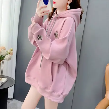 设计感刺绣连帽卫衣外套女2022新款秋冬洋气减龄宽松加绒加厚上衣商品大图