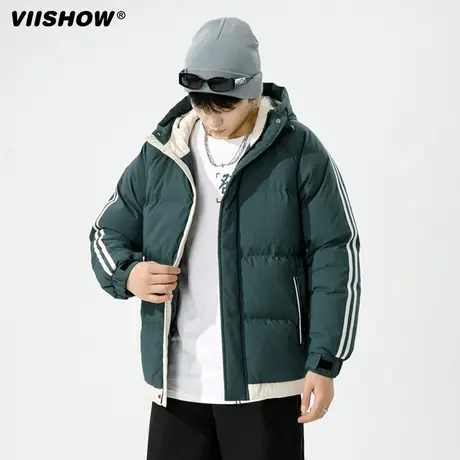 VIISHOW棉衣男生冬季撞色条纹加厚保暖宽松休闲连帽男士棉服外套商品大图