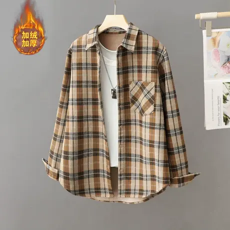 休闲宽松格子加绒加厚衬衫外套女款洋气2023年秋冬季新款外穿上衣商品大图