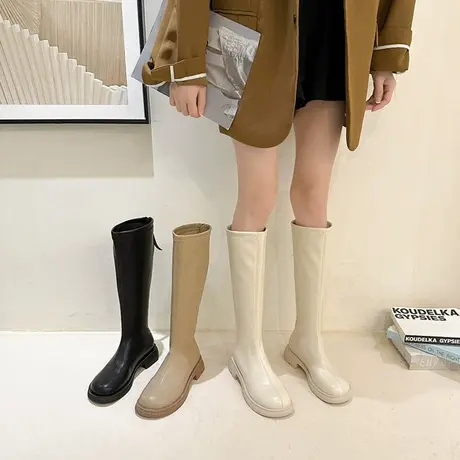 不过膝长筒靴子女2023新款秋冬时尚瘦瘦高筒骑士靴小个子厚底长靴商品大图