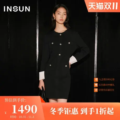 [小香风系列]恩裳COVER2023秋装复古优雅金属扣立裁收腰连衣裙女图片