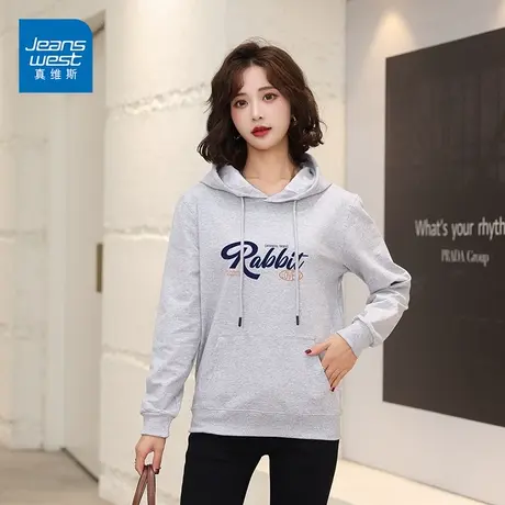 真维斯套头连帽卫衣女春秋款韩版宽松印花长袖上衣潮ins商品大图