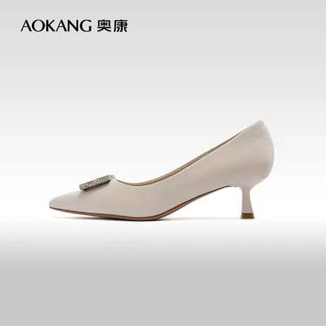 奥康女鞋 2024春季新款尖头浅口单鞋方扣低跟通勤办公室女单鞋商品大图
