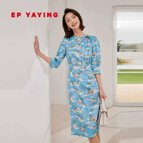 [真丝系列]EP雅莹女装 圆领印花茶歇法式连衣裙2023新款4657A图片