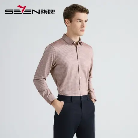 柒牌衬衫男长袖商务休闲色织格子翻领2022秋季新款中青年男士衬衣商品大图