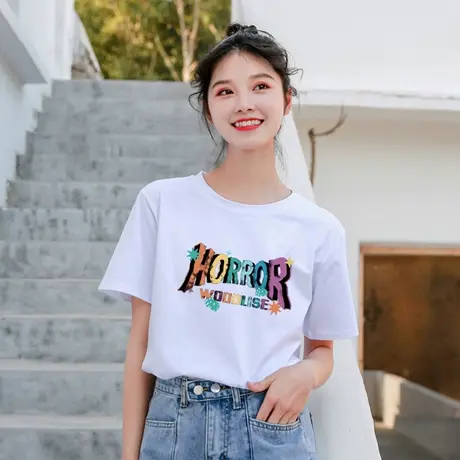 白色短袖t恤女装夏季韩版宽松纯棉体恤2023年新款半袖上衣服ins潮商品大图