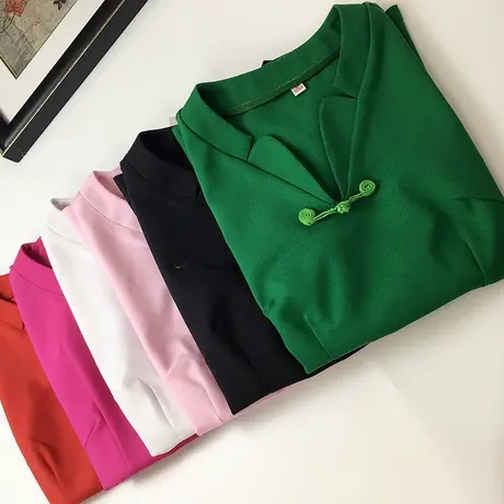 中国风夏款中式文艺范女装修身显瘦职业复古衬衫旗袍领上衣茶艺服图片