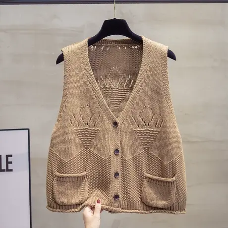 v领针织开衫马甲背心女2023秋装新款宽松外穿马夹镂空毛衣坎肩潮商品大图
