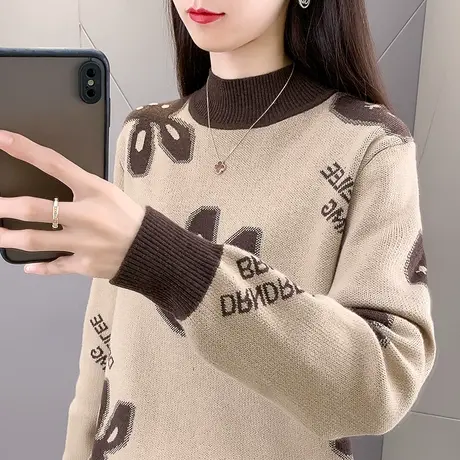 春秋季2023新款半高领卡通兔套头毛衣针织衫打底衫短款宽松内搭商品大图