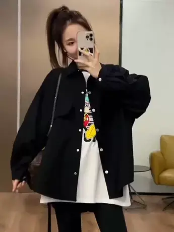 2023新款设计感翻领衬衫女欧洲站秋季纯色宽松休闲时尚洋气衬衣潮图片