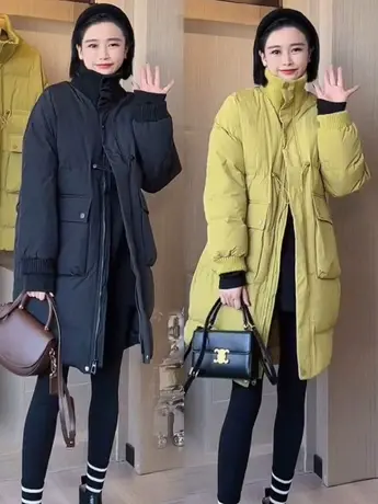 2023冬季新款羽绒棉服女中长款过膝加厚保暖韩版收腰宽松休闲外套图片