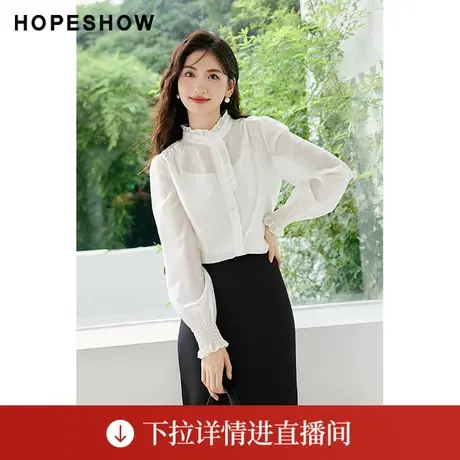 【直播专享】秋季2023女装H型单排扣木耳边领衬衫90223220302红袖商品大图