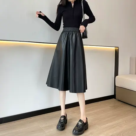 黑色皮裙女装秋冬高级感垂感a字大摆伞裙高腰显瘦宽松pu皮半身裙图片
