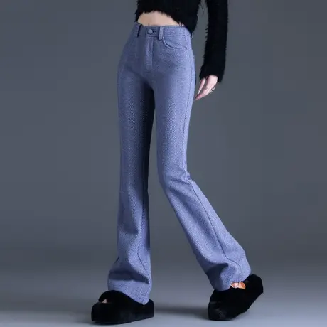 人字纹毛呢裤女秋冬季2023新款微喇呢子裤子长裤休闲裤加厚喇叭裤商品大图