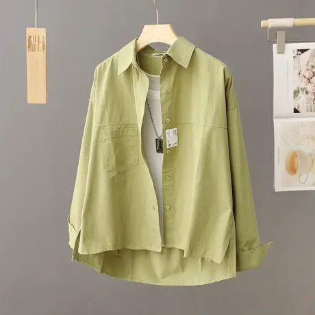 休闲前短后长衬衫女长袖春秋外套开衫2024新款设计感小众上衣衬衣商品大图
