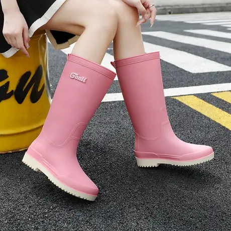时尚款外穿高筒雨鞋防水防滑高端水鞋雨靴女长筒厨房工作胶鞋软底商品大图