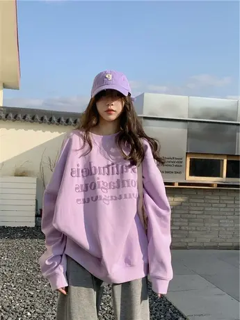 韩版东大门大码胖mm显瘦卫衣女秋冬季加绒潮牌ins设计感复古上衣商品大图